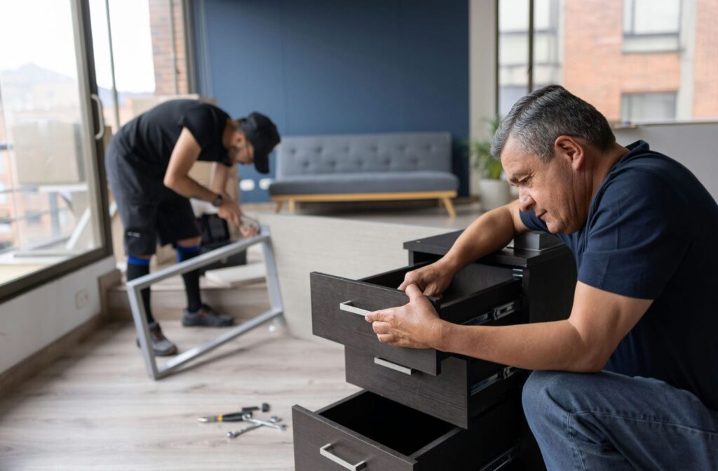 movers assembling furniture